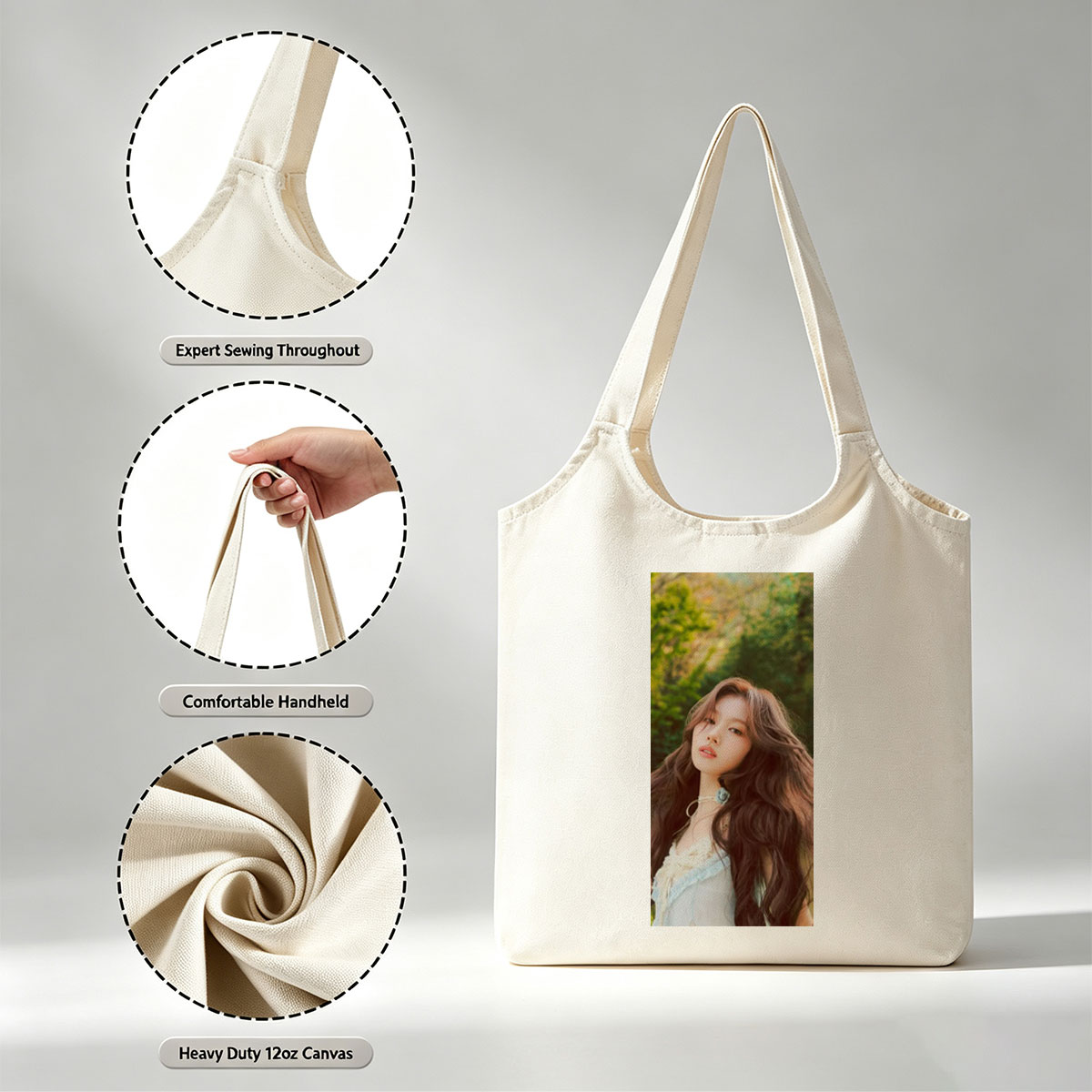 KARINA of Aespa in a Serene Forest Setting Wearing a Delicate White Outfit with Flowing Hair - Canvas shoulder bags/