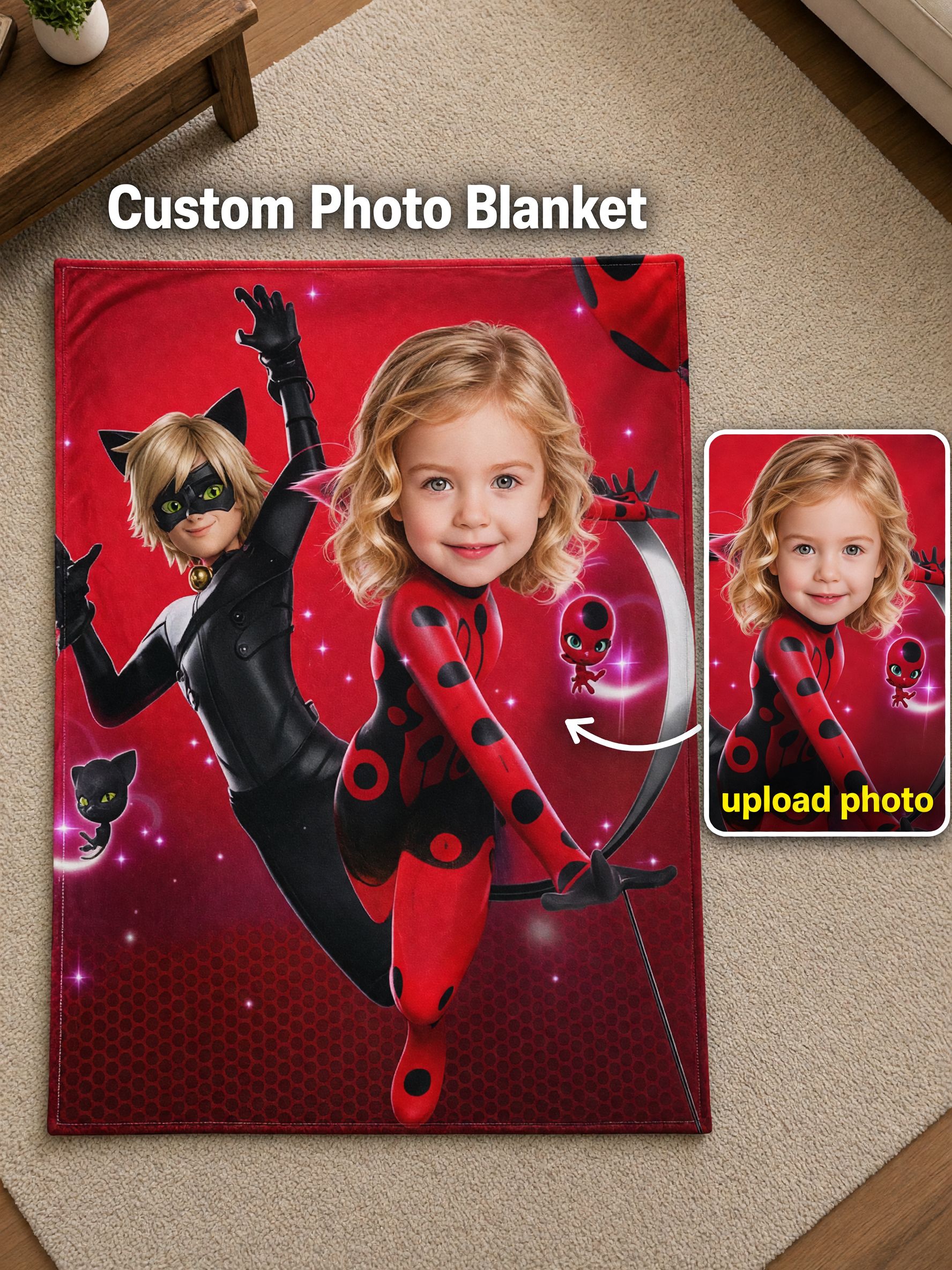 Custom Superhero Photo Face Flannel Blanket, Personalized Soft Red Hero Throw for Kids Couch Bed, Ideal Cozy Gift