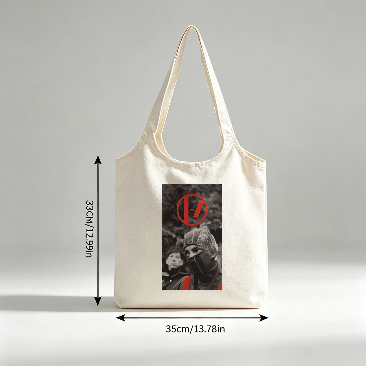 Linkin Park Band Member in Black and White with Red Logo and Balaclava Scene - Canvas shoulder bags/