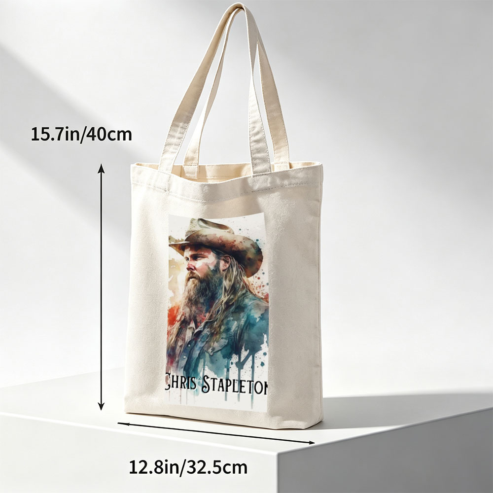 Chris Stapleton in a Watercolor Portrait with Cowboy Hat and Long Beard - Canvas tote bags
