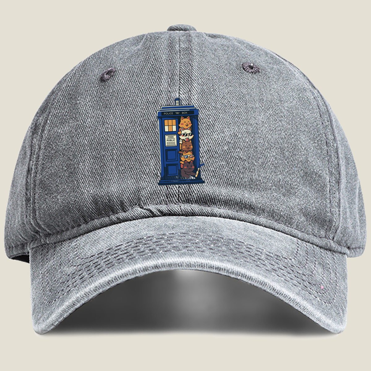 Doctor Who Cats in the TARDIS - Washed Denim - Baseball Cap