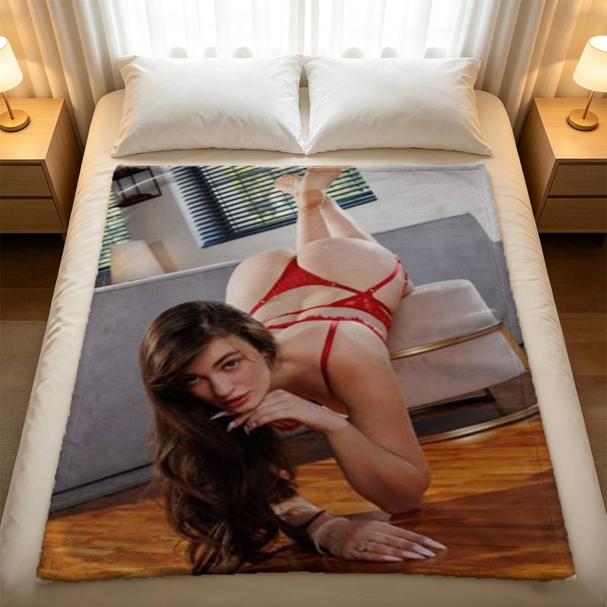 Naked Woman in Unbuttoned White Shirt in Kitchen - Blanket