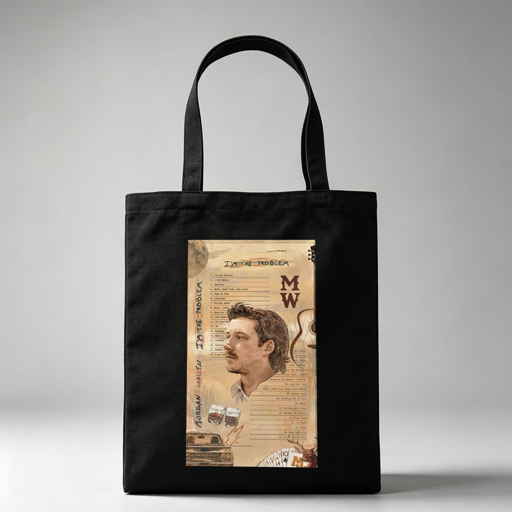 Morgan Wallen I'm The Problem Album Cover Featuring Song List and Rustic Elements - Canvas tote bags