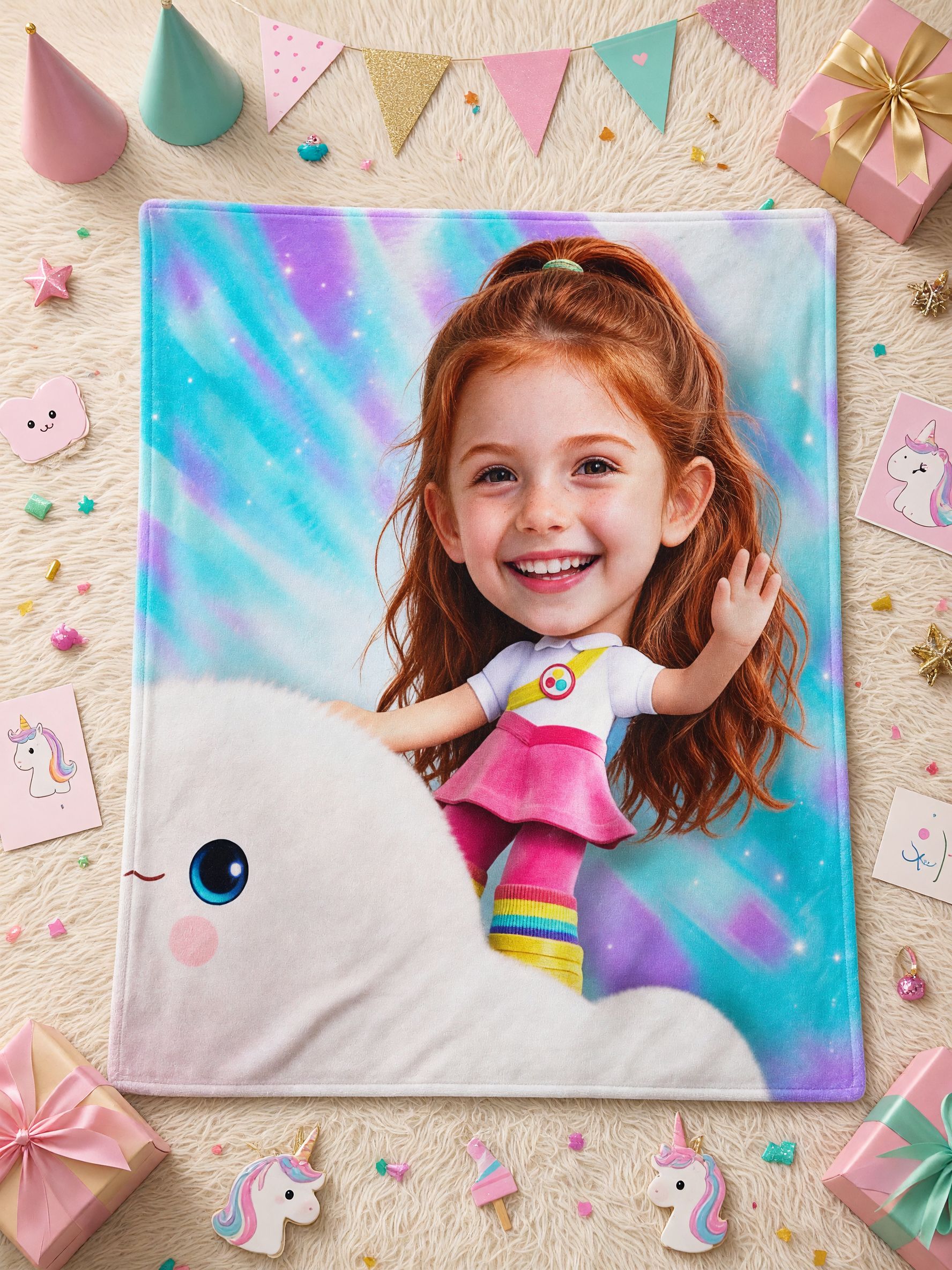 Personalized Face Photo Blanket, Custom Cartoon Cloud Flannel Fleece Throw, Ultra Soft Ideal Personalized Gift for Kids