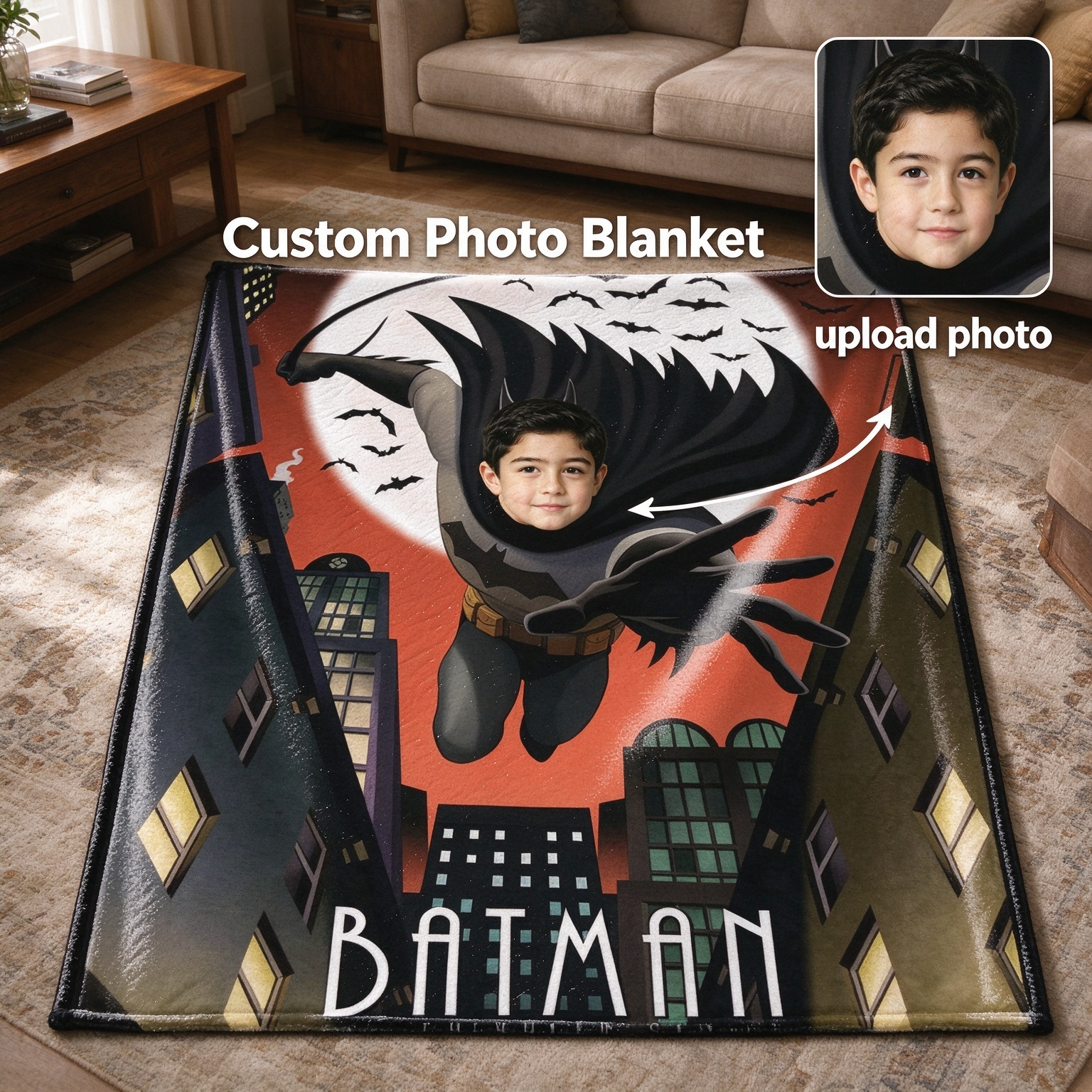 Custom Face Photo Blanket, Superhero Flannel Throw, Ultra Soft Anti-Pilling Fleece, Ideal Personalized Gift
