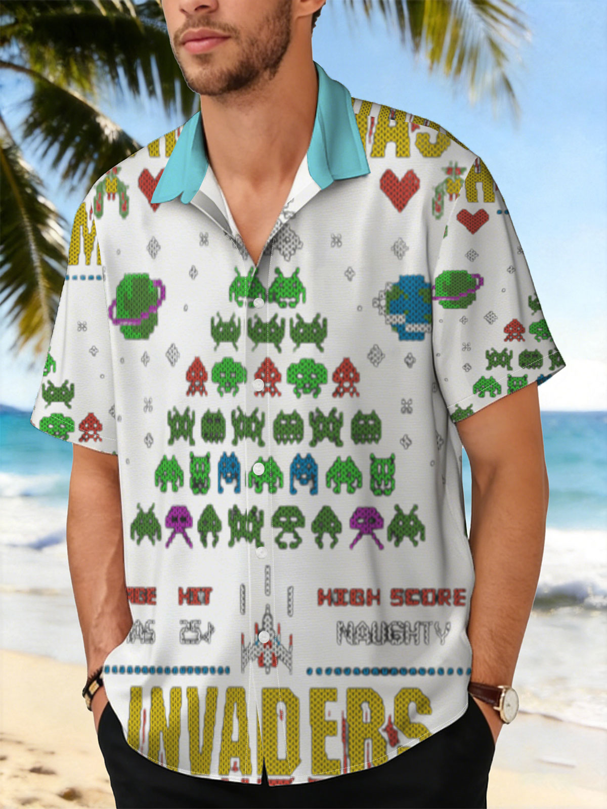 Christmas Invaders: Space Aliens, Santa, and Pixel Art Holiday Battle -  Shirt