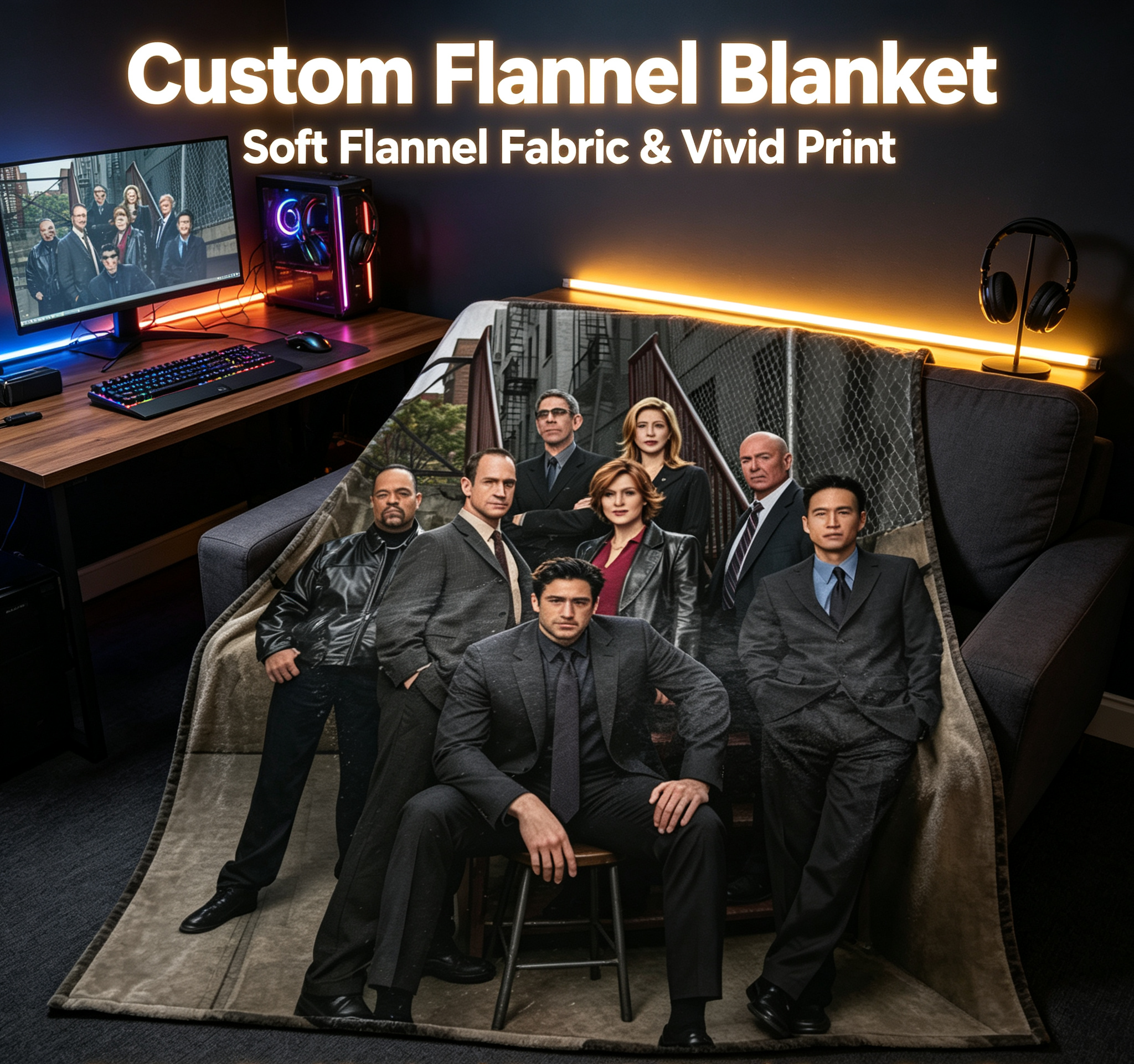 Custom Face Blanket - Law & Order: Special Victims Unit Cast Flannel Blanket for Cozy Nights, Perfect Gift or Giveaway for Fans