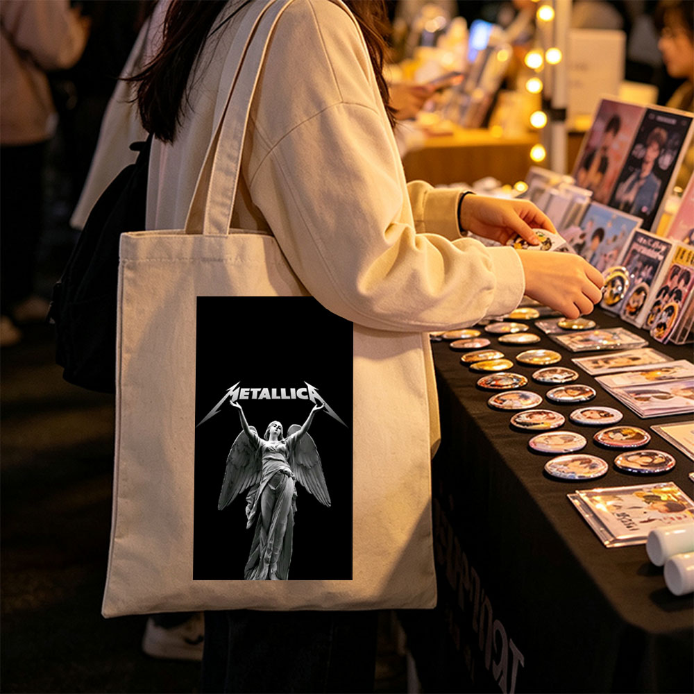 Metallica Angel Statue Black and White Artwork - Canvas tote bags
