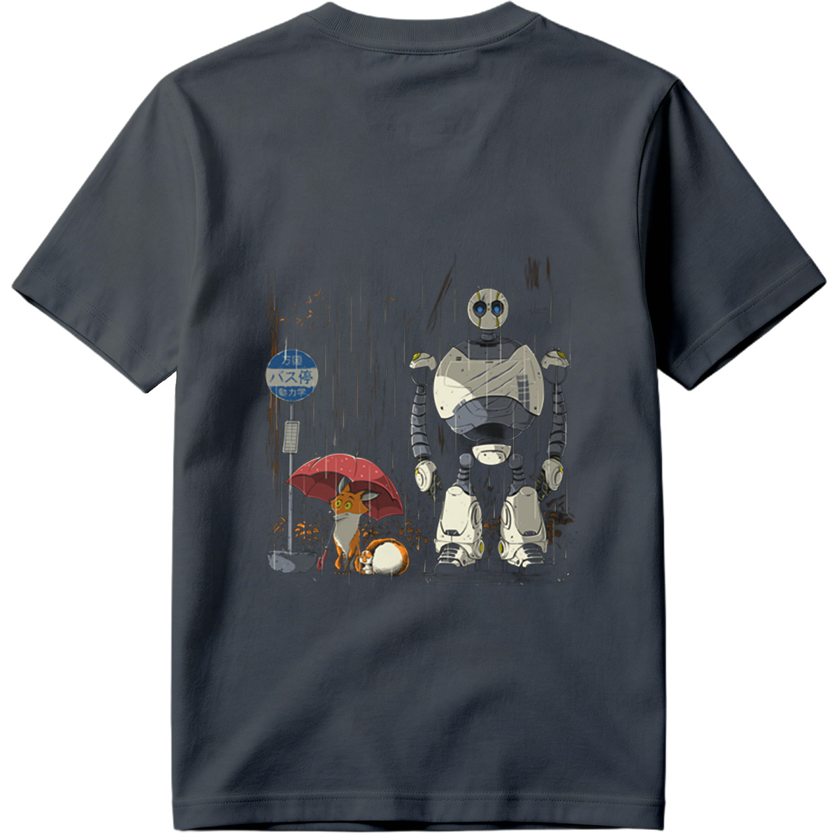 Fox and Robot Wait in the Rain - Tee