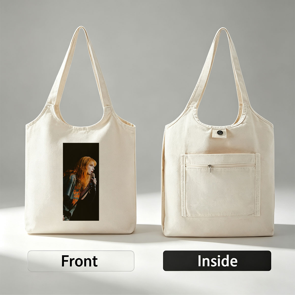 Paramore's Hayley Williams Performing on Stage with Microphone in Hand - Canvas shoulder bags/