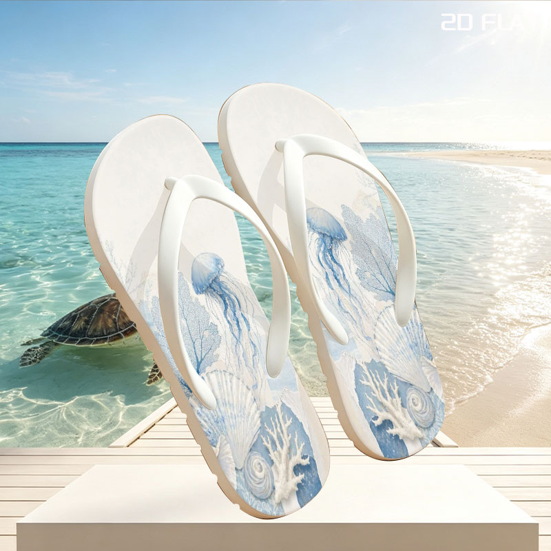 Underwater Serenity with Jellyfish and Seashells -  flip-flops
