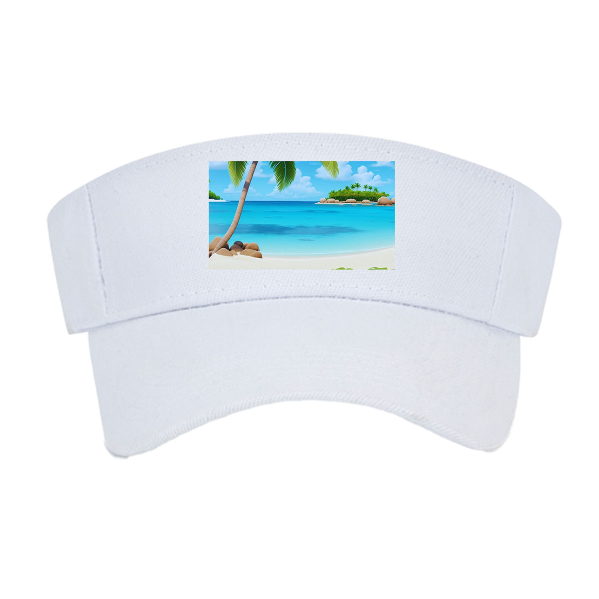 Tropical Beach with Palm Tree and Clear Blue Water -  Visor cap