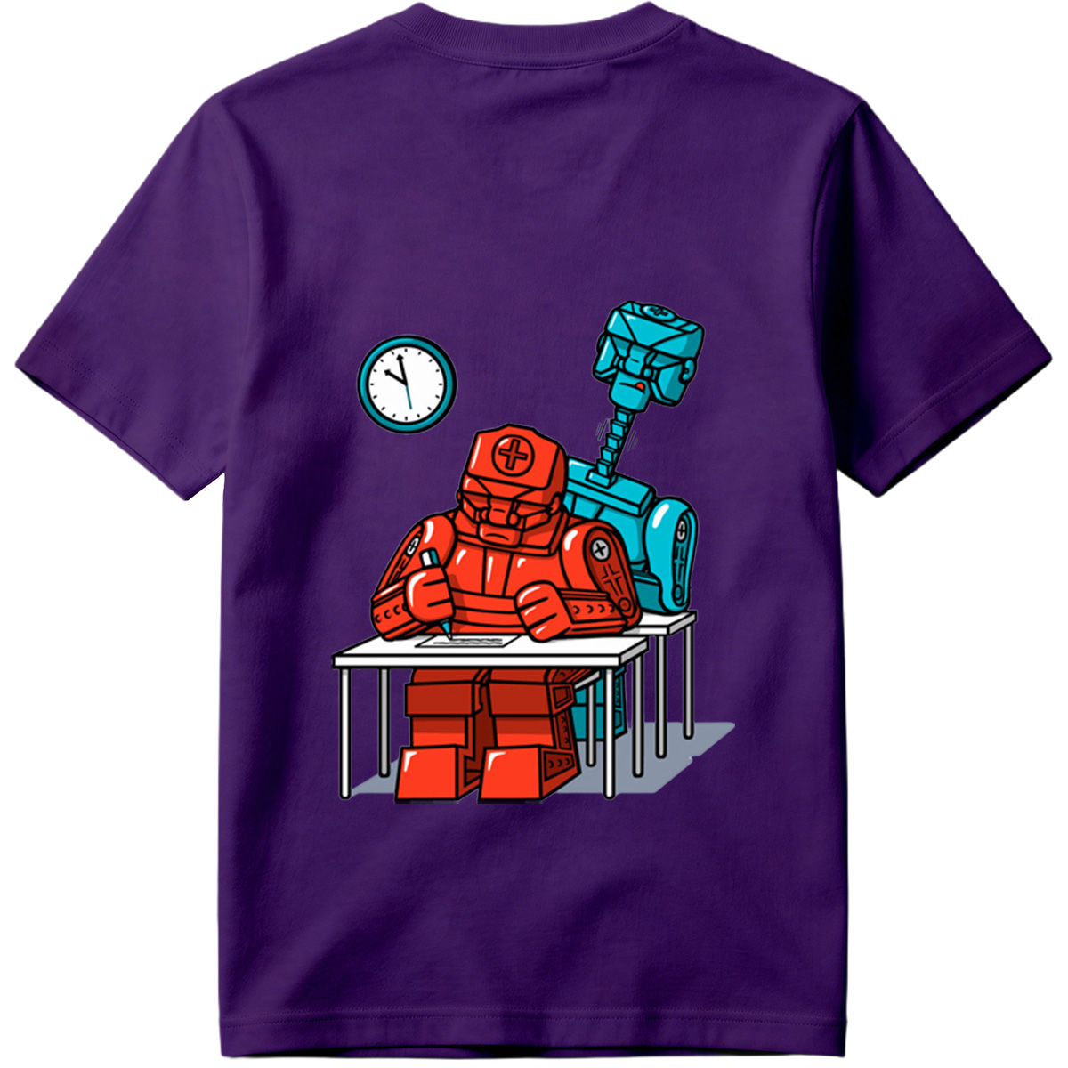 Red Robot Student at Desk with Blue Robot Friend - Tee
