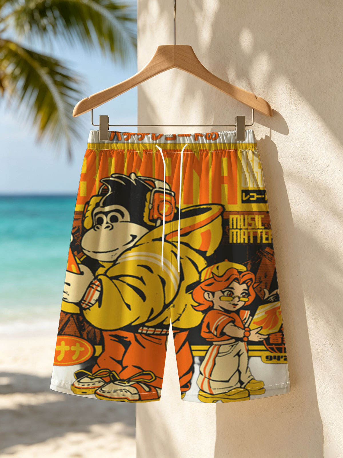 Banana Records: Monkey DJ and Girl with Vinyl, Music Matters 94'25' -  Beach shorts