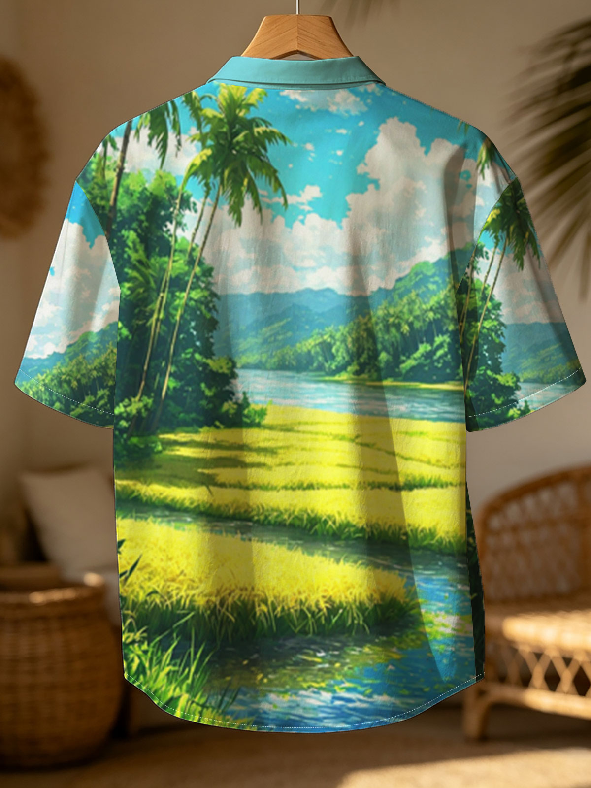 Tropical River Landscape with Lush Greenery and Palm Trees -  Shirt