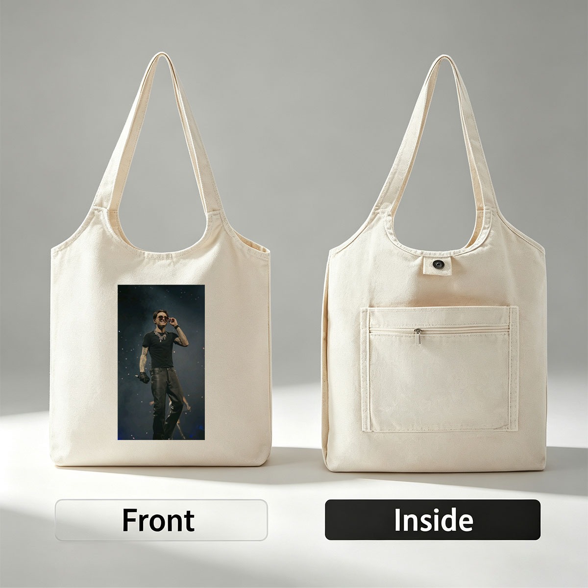 Lauv Live Performance on Stage Wearing Black Outfit and Sunglasses - Canvas shoulder bags/
