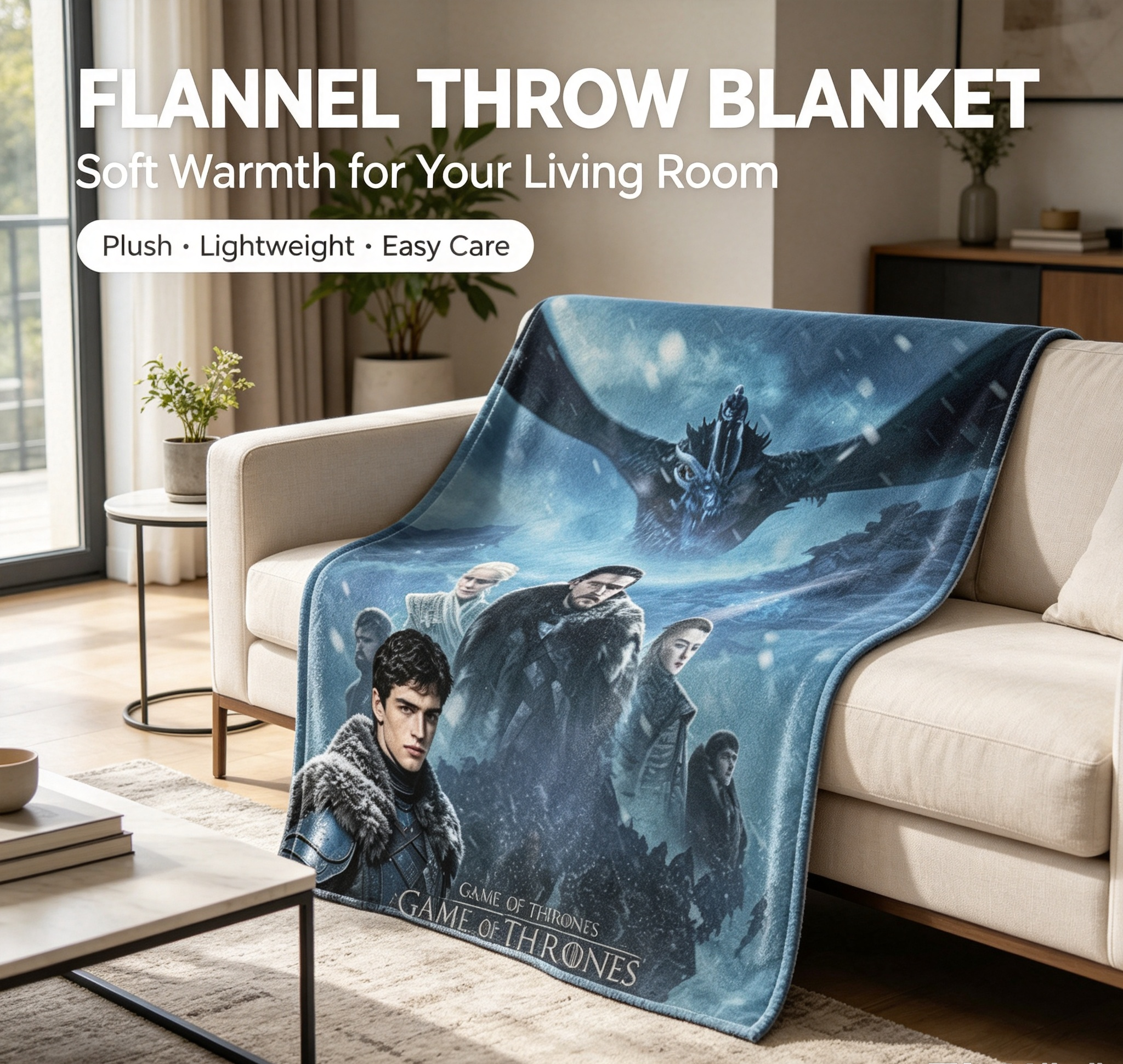 Custom Face Blanket Game of Thrones The Great War Flannel Blanket Winter Warfare Theme Gift for Fans and Collectors