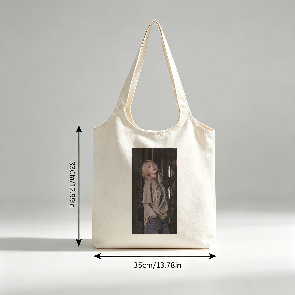 IVE Yujin in a Moody Urban Scene Wearing a Beige Oversized Sweater and Jeans - Canvas shoulder bags/