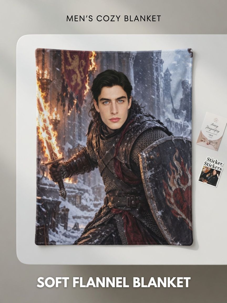 Custom Face Knight Warrior Flannel Blanket Personalized Fantasy Hero Photo Throw Bed Sofa Decor Gift
