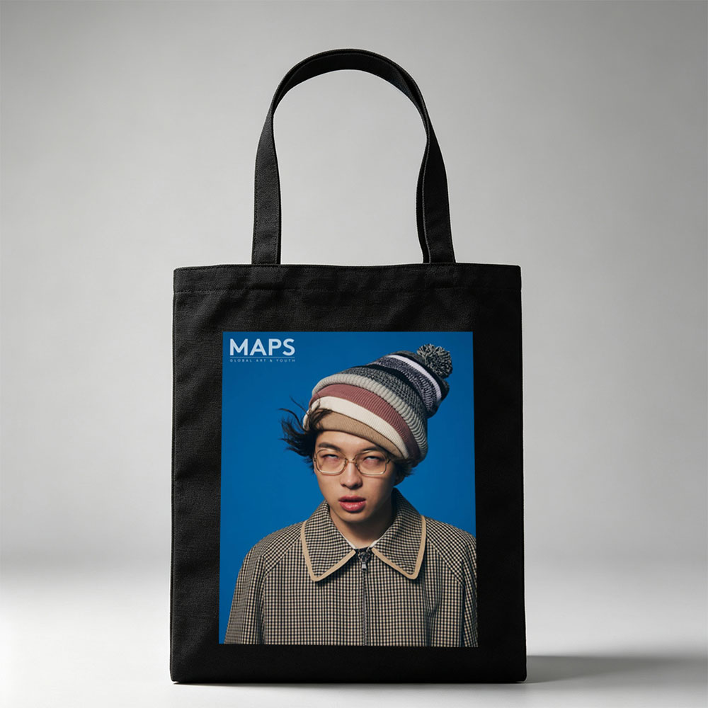 BTS Jungkook in a Stylish Winter Look with Beanie and Checkered Jacket on Blue Background - Canvas tote bags