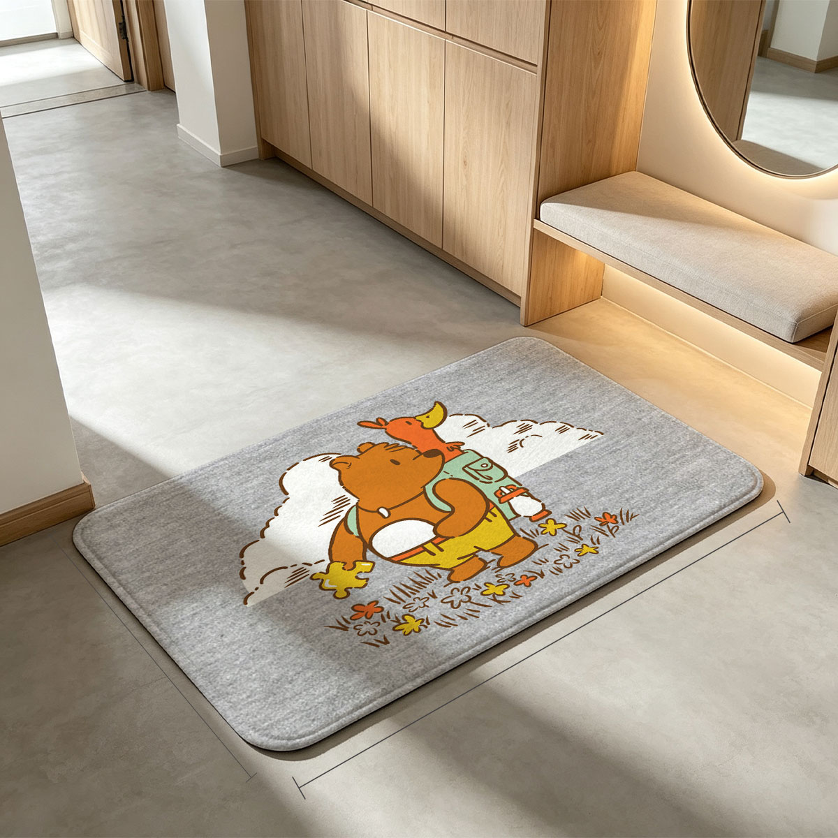 Bear and Duck Adventure in the Field - Flannel floor mat