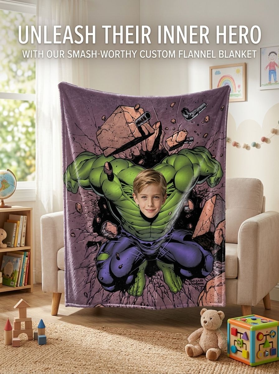 Personalized Photo Face Superhero Flannel Blanket, Ultra Soft Anti-Pilling Fleece Throw, Custom Keepsake Gift for Kids
