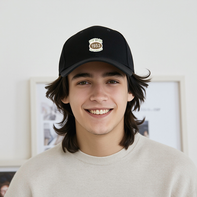 1pc New Baseball Cap Vintage 1953 Aged to Perfection Print Unisex Adjustable Hat for Outdoor Activities and Casual Wear Adults Men Women Style