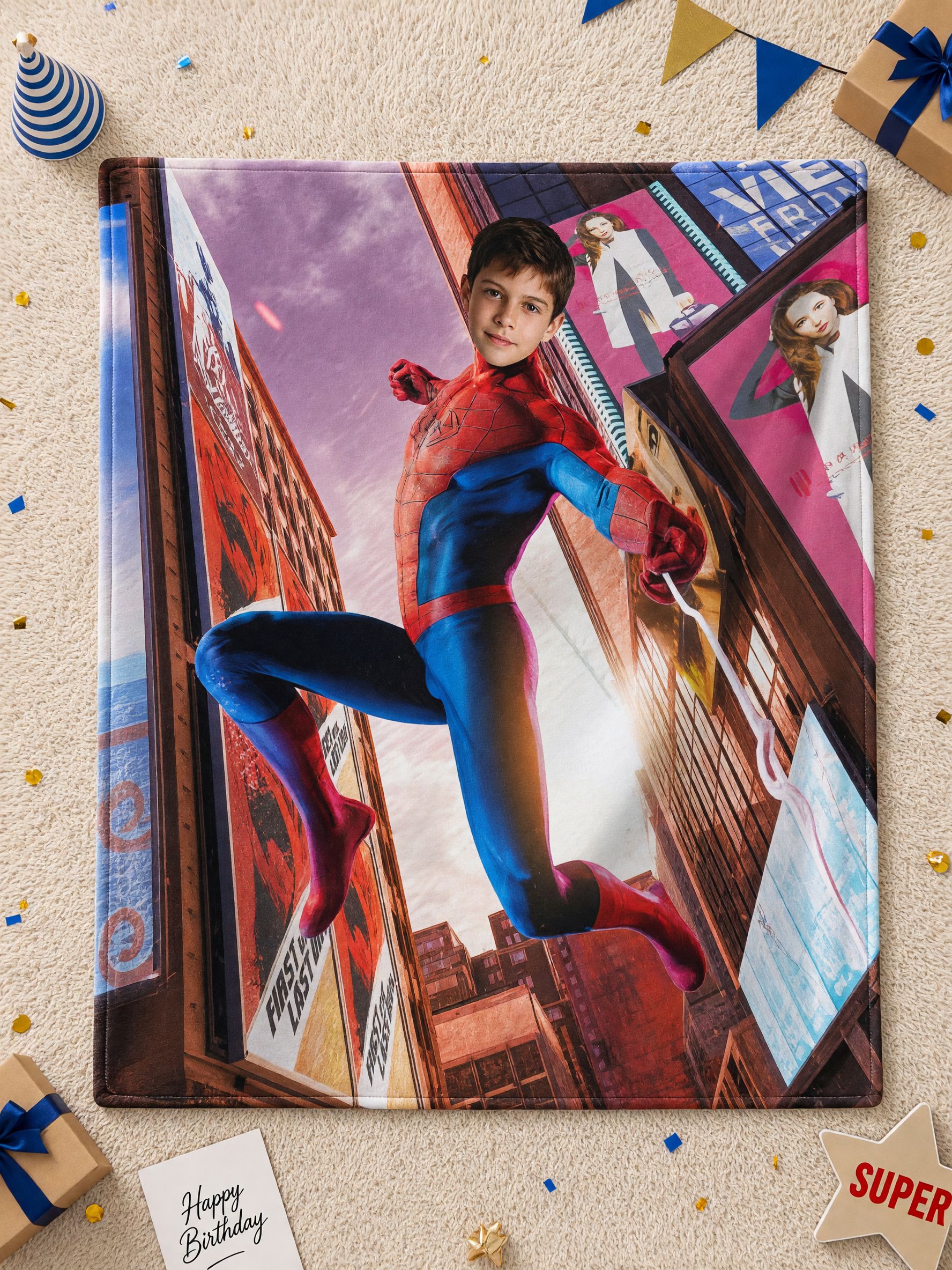 Custom Superhero Face Photo Blanket Ultra Soft Flannel Throw Fleece Ideal Personalized Gift for Kids Couch Bed