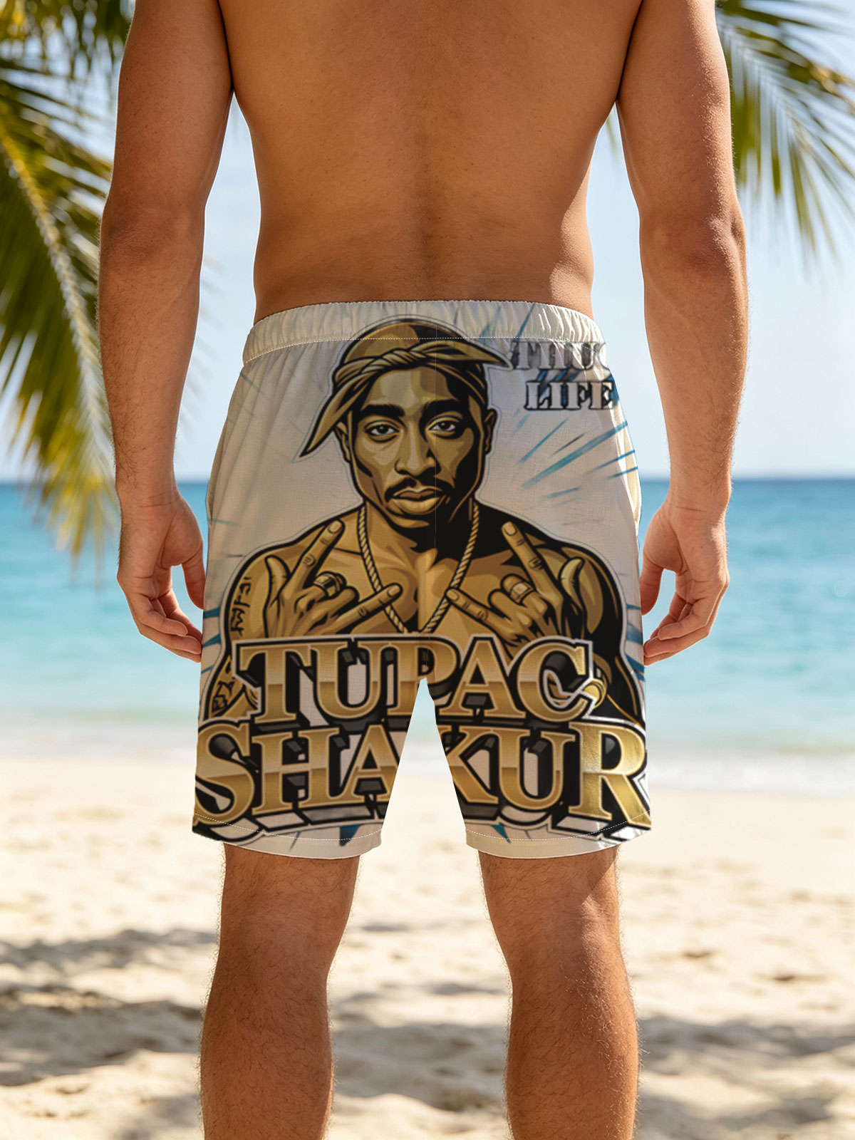 Tupac Shakur Thug Life Portrait -  Beach shorts