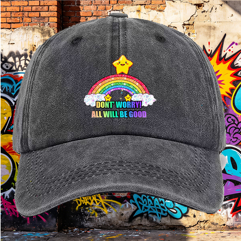 Men's Printed Washed Cap Rainbow Star Design 