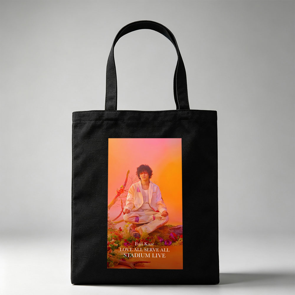 Fujii Kaze Meditating in a Vibrant Floral Landscape with Warm Sunset Background - Canvas tote bags