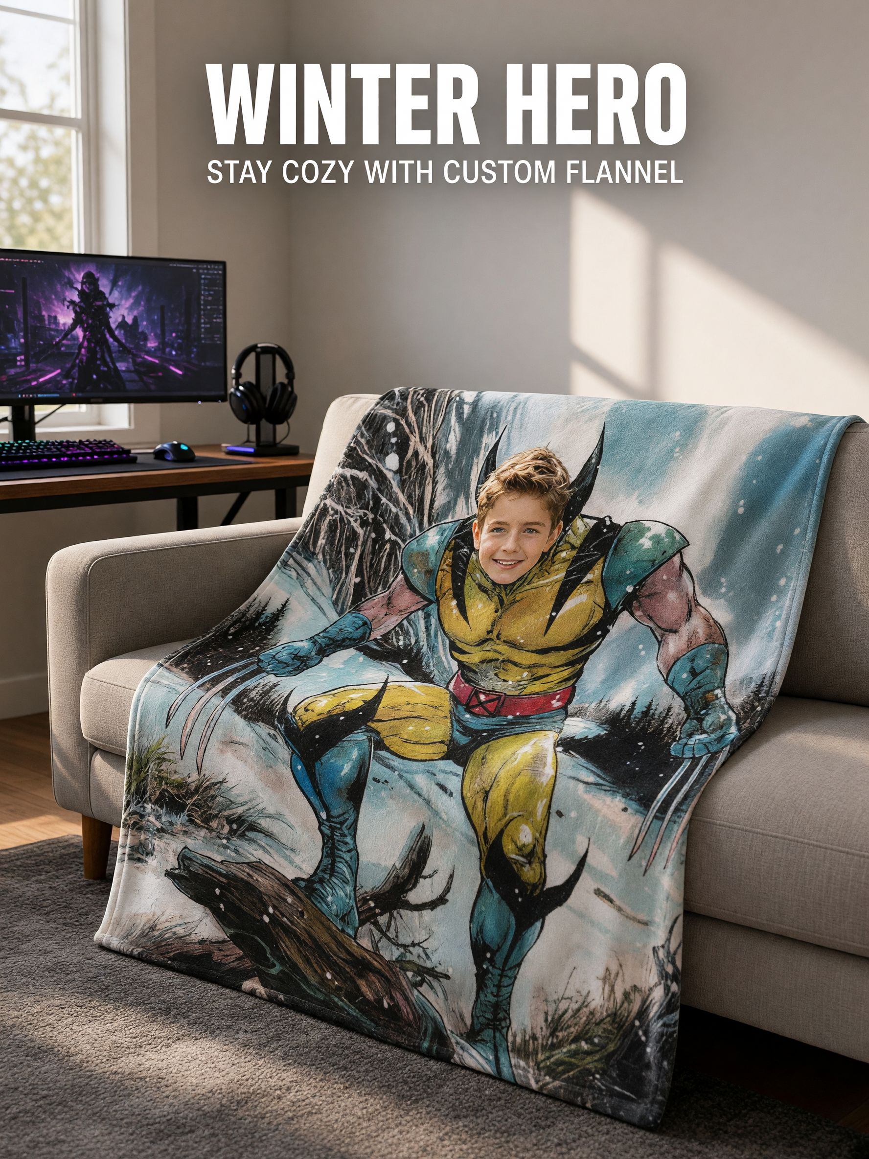 Custom Superhero Photo Blanket, Ultra Soft Flannel Comic Throw, Ideal Personalized Gift for Kids and Comic Fans