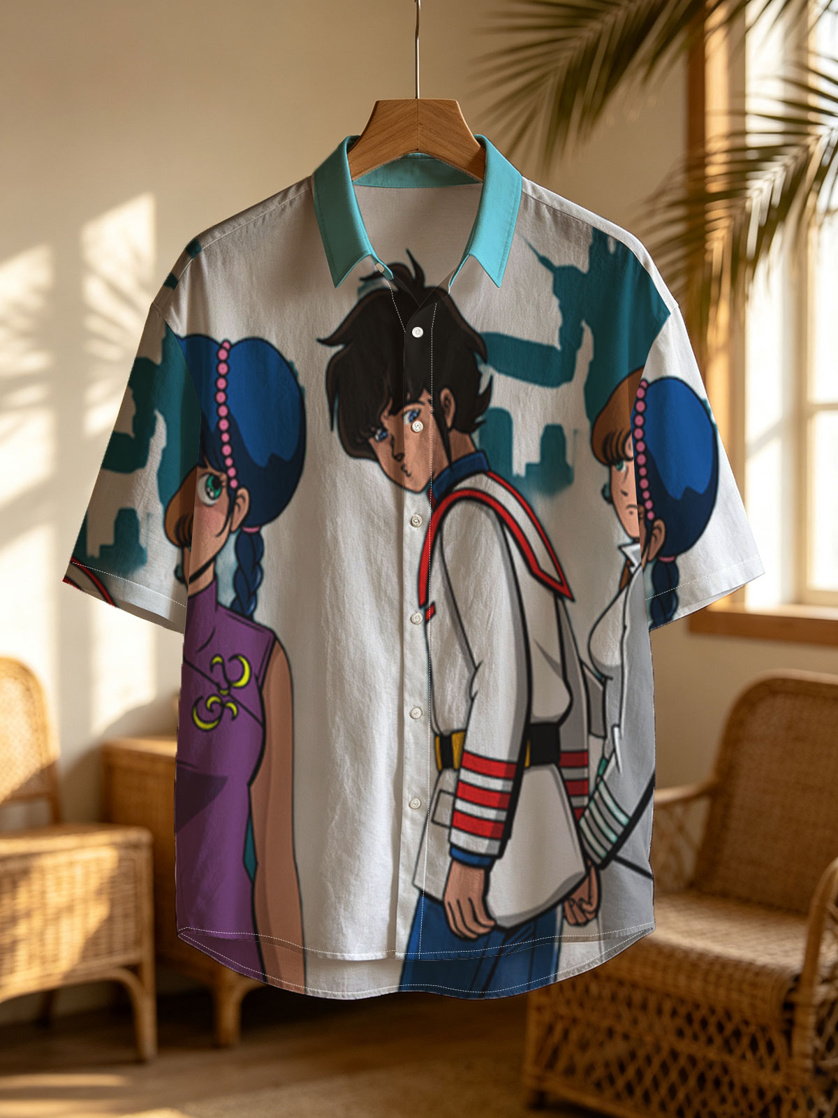 Lum, Ataru, and Mendou from Urusei Yatsura stand together in a dramatic pose against a dark, eerie backdrop. -  Shirt