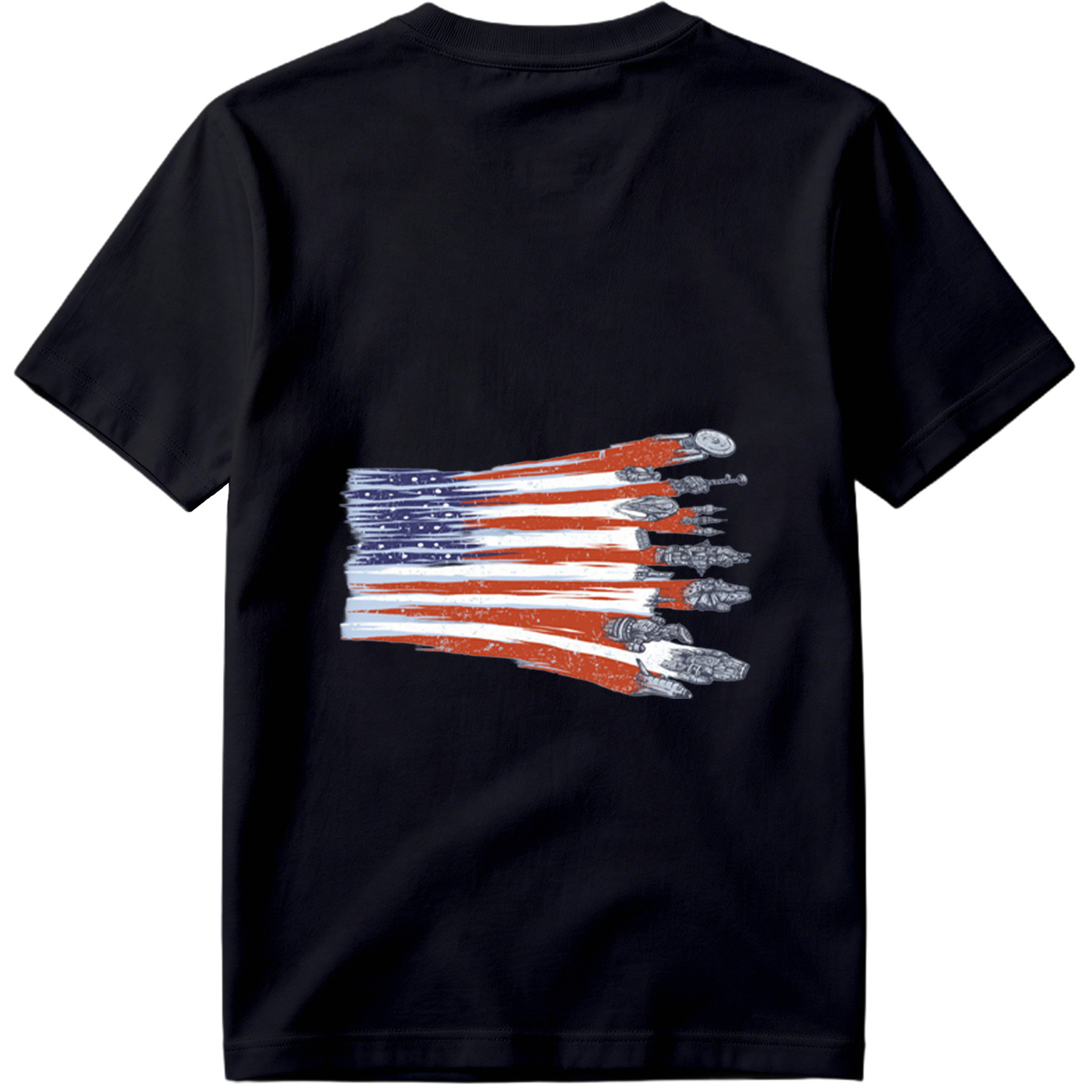 Star Trek and Star Wars Spaceships with American Flag Design - Tee