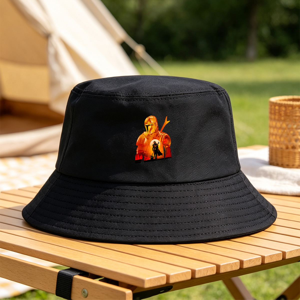 The Mandalorian and the Child in a Fiery Encounter - Fisherman's Hat