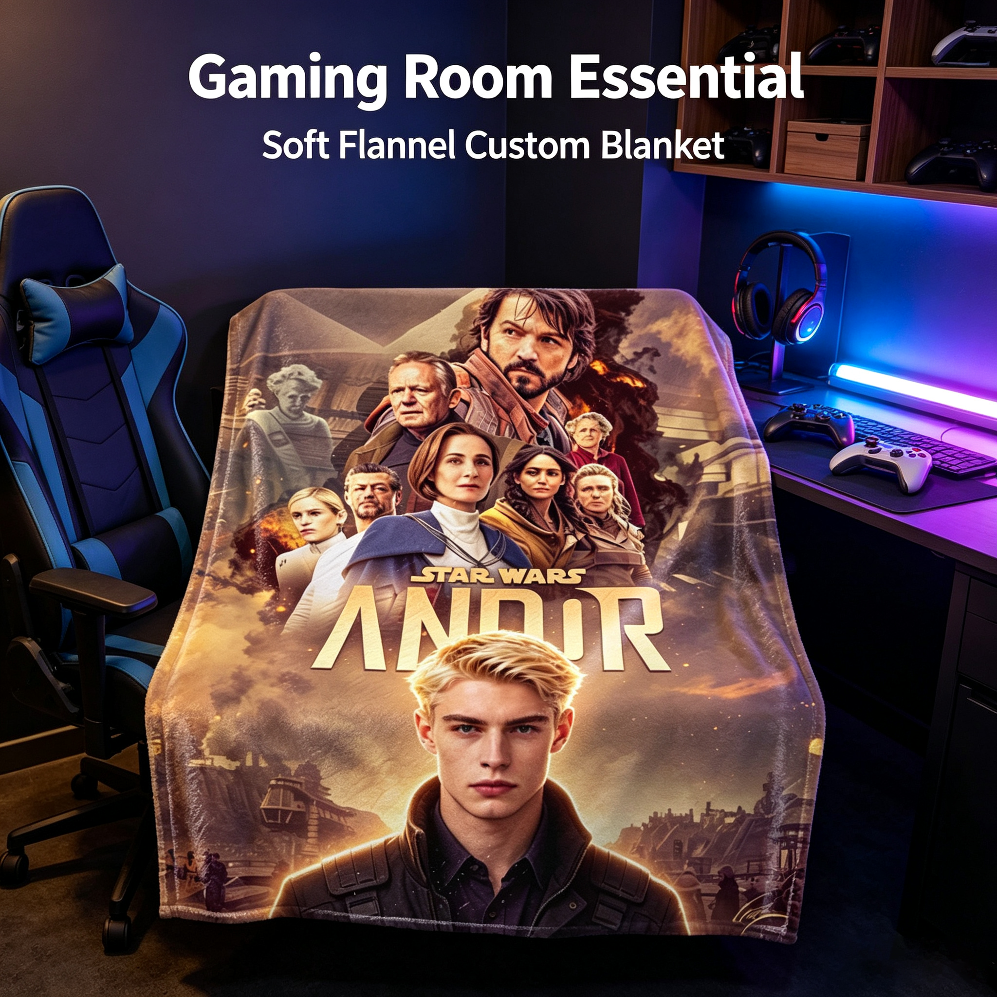 Custom Face Blanket Star Wars Andor Flannel Blanket Perfect for Fans of the Series Ideal for Couch Watching or as a Thoughtful Gift or Giveaway