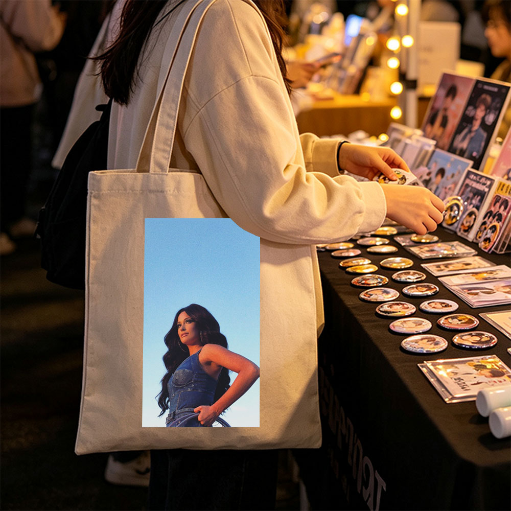 Katy Perry in Denim Dress Against Clear Blue Sky - Canvas tote bags