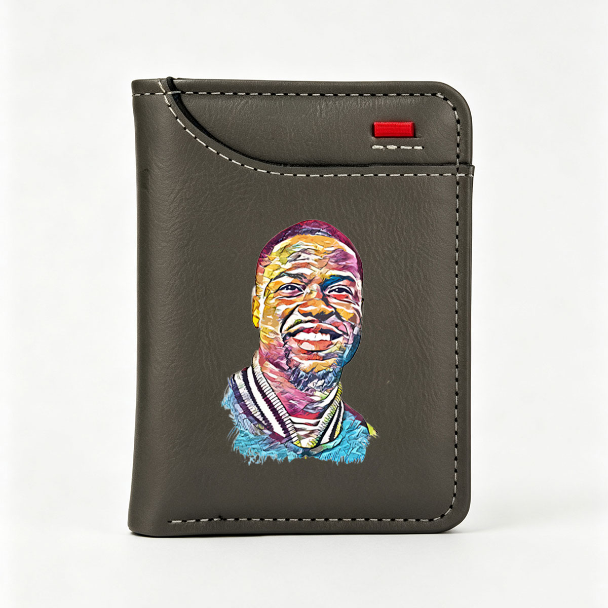 Colorful Portrait of a Smiling Man in a Striped Sweater - Vertical Style Wallet