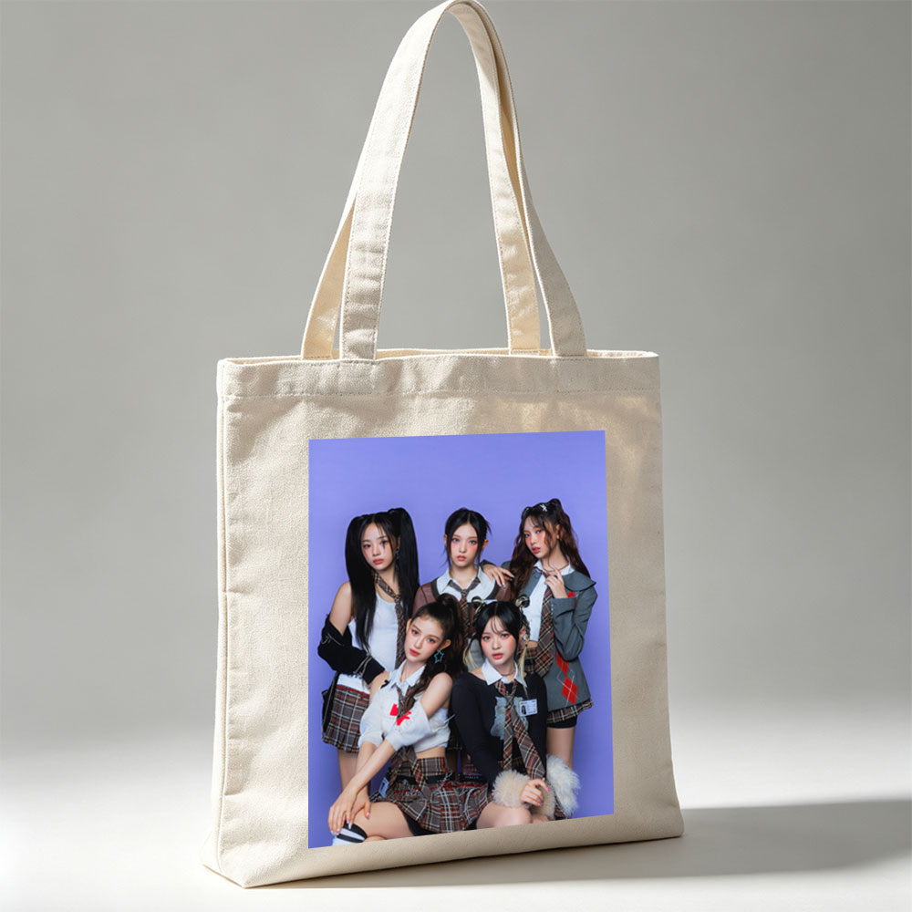 NewJeans School Uniform Concept Photo on Purple Background - Canvas tote bags