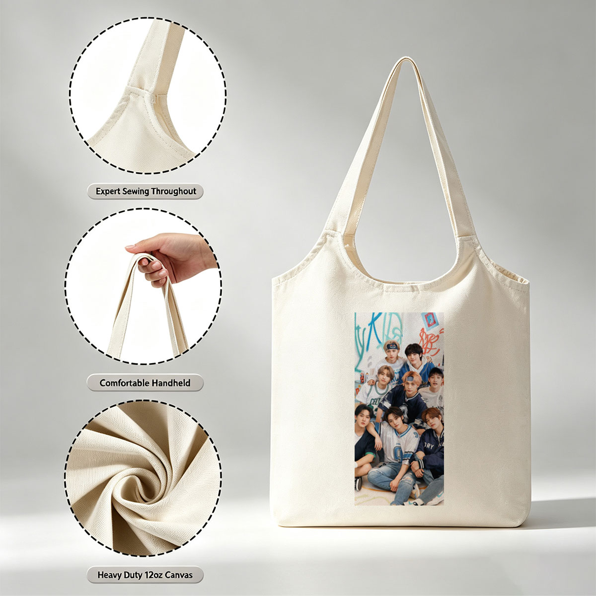 ENHYPEN Group Photo in Casual Sportswear Pose Together on Colorful Background - Canvas shoulder bags/