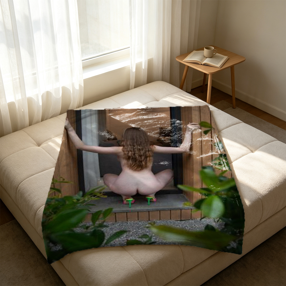 Mirei Asaoka in Wet White Lingerie Shower Pose - Blanket