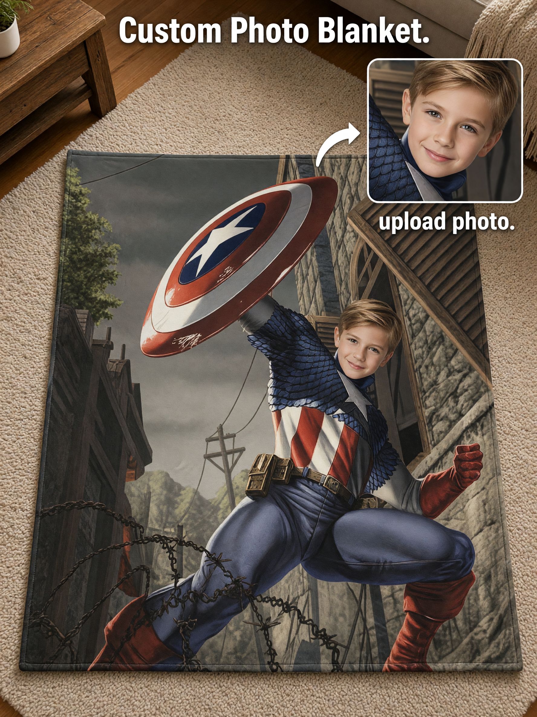 Custom Face Photo Superhero Fleece Blanket Personalized Flannel Throw Blanket Skin-Friendly Warm Plush Bedding Gift for