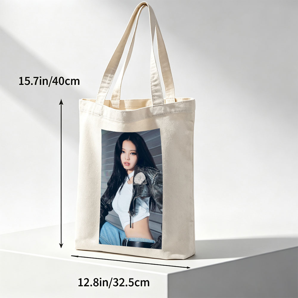 Jennie Kim in a Stylish Leather Jacket and Crop Top Pose - Canvas tote bags