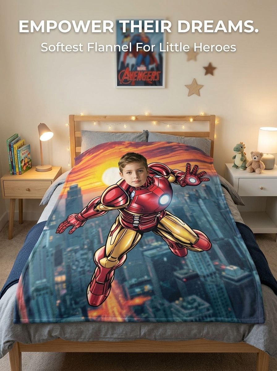 Custom Face Photo Superhero Flannel Blanket Ultra Soft Anti Pilling Personalized Keepsake Gift for Kids and Adults