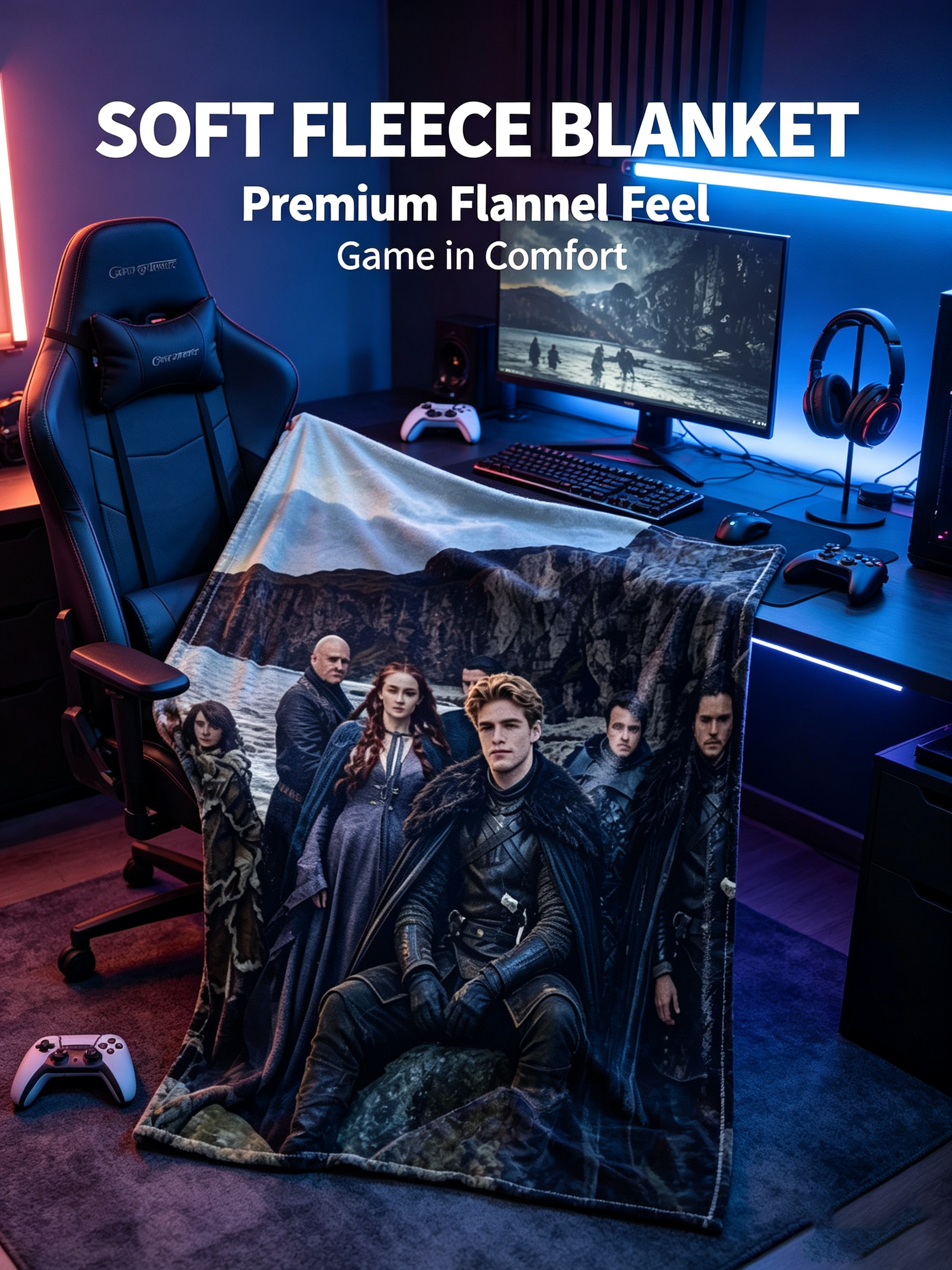 Custom Face Blanket Game of Thrones Characters Flannel Blanket Cozy Living Room Sofa Gift for Fans Collectors