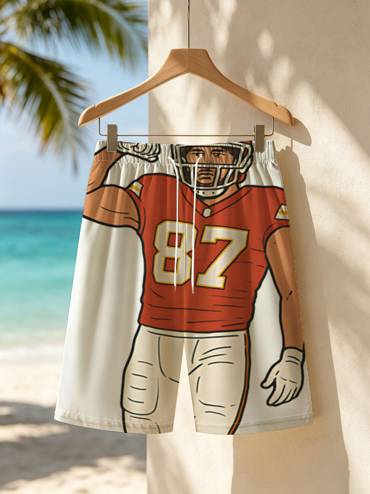 American Football Player #87 Flexing Muscle -  Beach shorts
