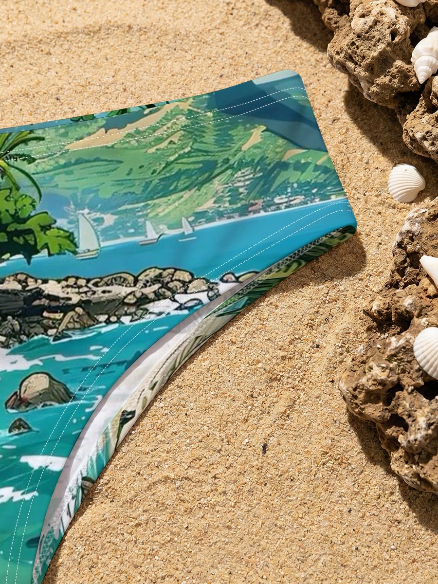 Tropical Beach with Lush Palm Trees and Crystal Clear Waters -  Men's swim trunks