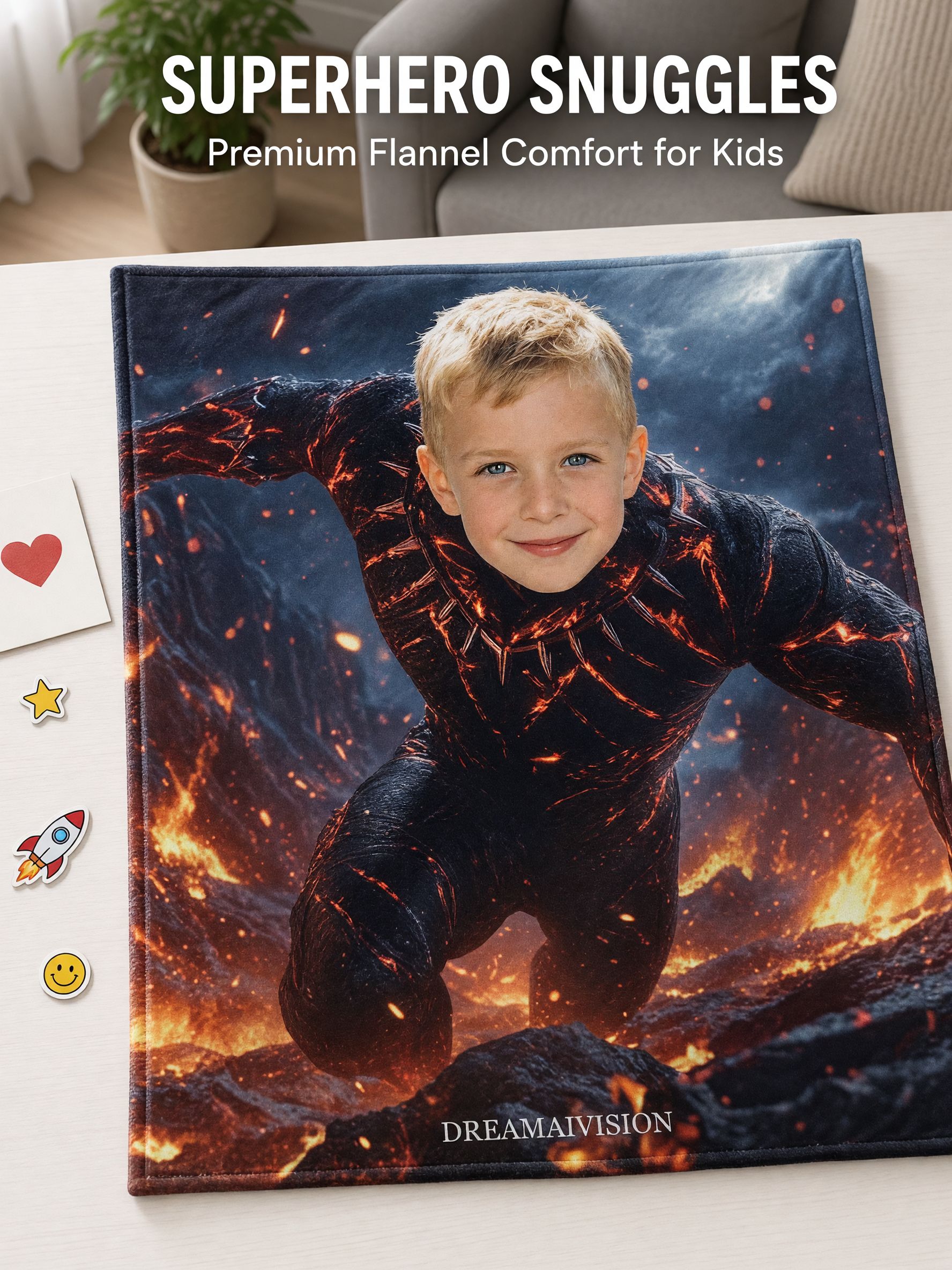 Custom Face Photo Superhero Flannel Blanket Ultra Soft Anti Pilling Fleece Throw Ideal Personalized Gift for Kids Family