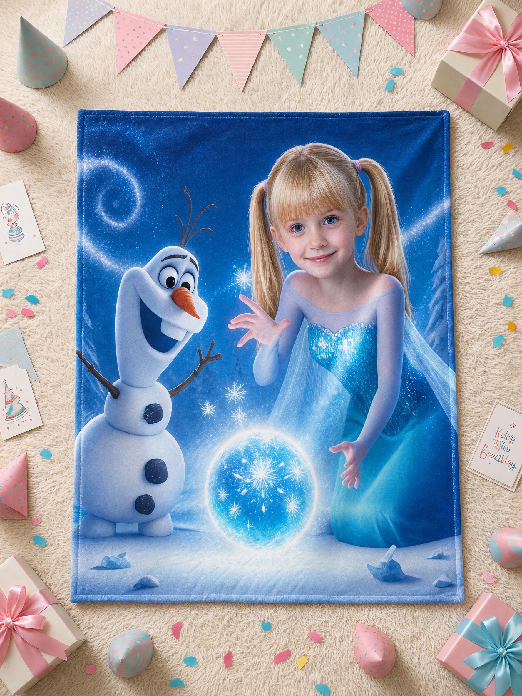Custom Face Photo Blanket Personalized Ice Princess Winter Snowman Flannel Throw Soft Cozy Keepsake Gift for Kids