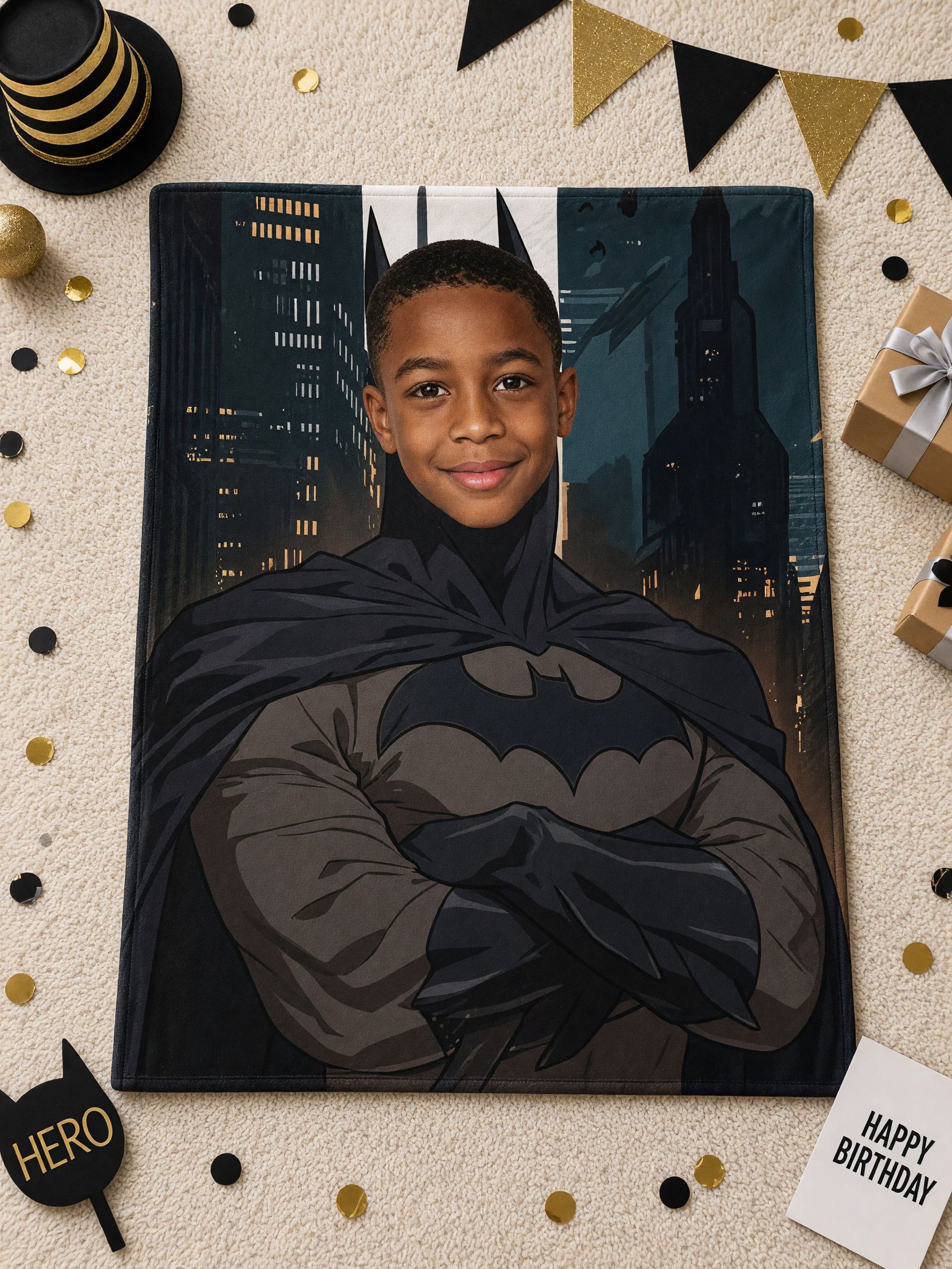 Custom Photo Superhero Flannel Blanket, Personalized Face Throw Blanket, Cozy Lightweight Anti-Pilling Bed and Couch